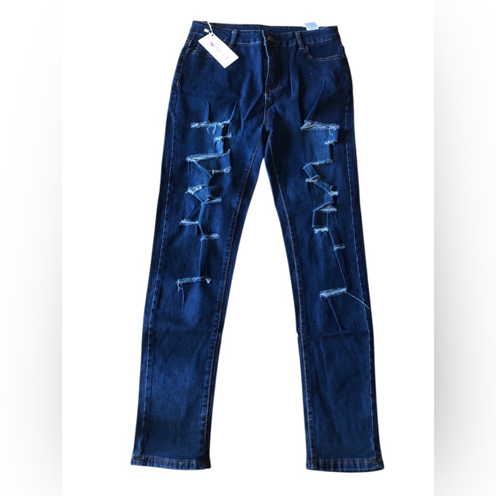NWT Women's Slim Straight Ripped Jeans - Dark Blue - Picture 2 of 4